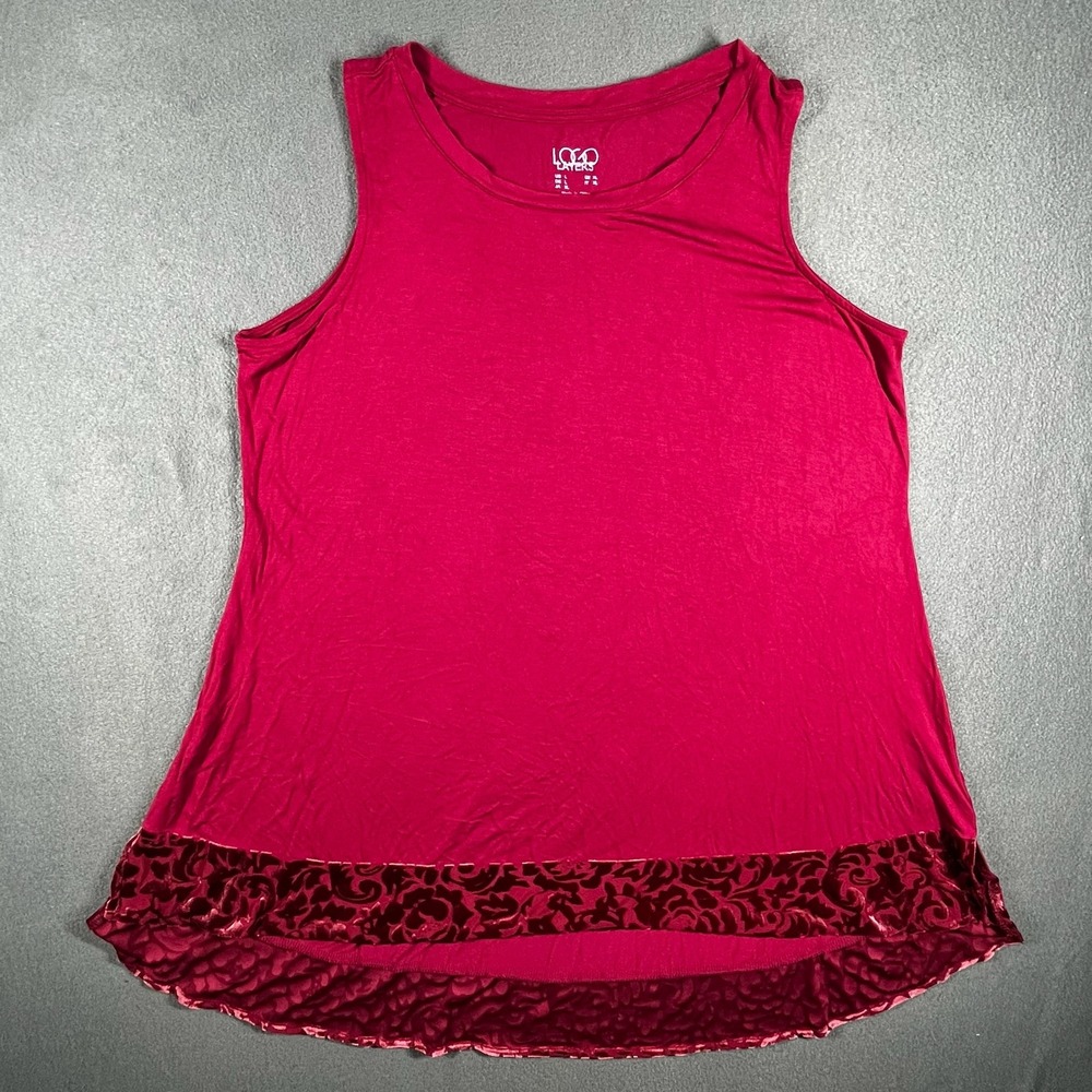 LOCO Layers Tank Top Velvet Trim Sleeveless Casual Top Red Size L